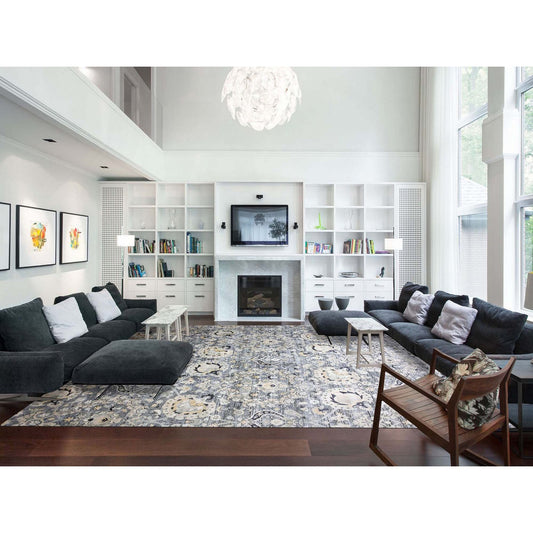 Wool and Silk Wool & Sari Silk Hand Knotted Rug Grey No Border 12.2X15.4 -O075117