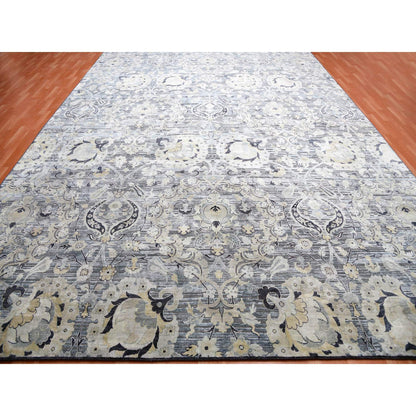 Wool and Silk Wool & Sari Silk Hand Knotted Rug Grey No Border 12.2X15.4 -O075117