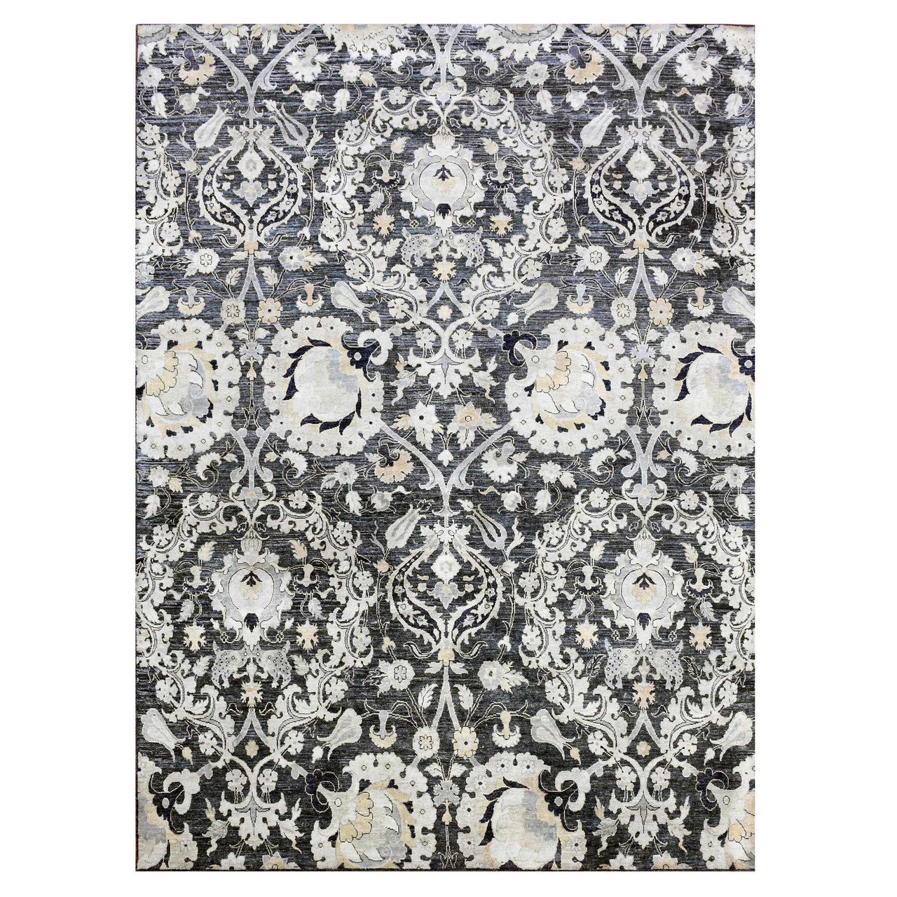 Blue 8'2" x 10'0" and & Sari Hand knotted Wool/Silk Rug - Sku: O075121