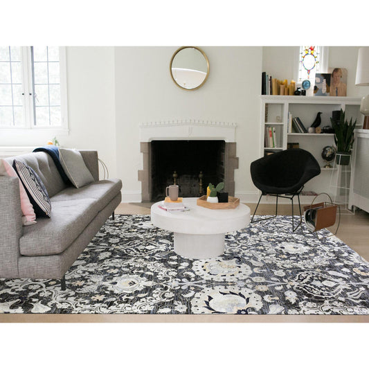 Wool and Silk Wool & Sari Silk Hand Knotted Rug Blue No Border 8.2X10.0 -O075121