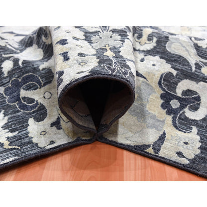 Wool and Silk Wool & Sari Silk Hand Knotted Rug Blue No Border 8.2X10.0 -O075121