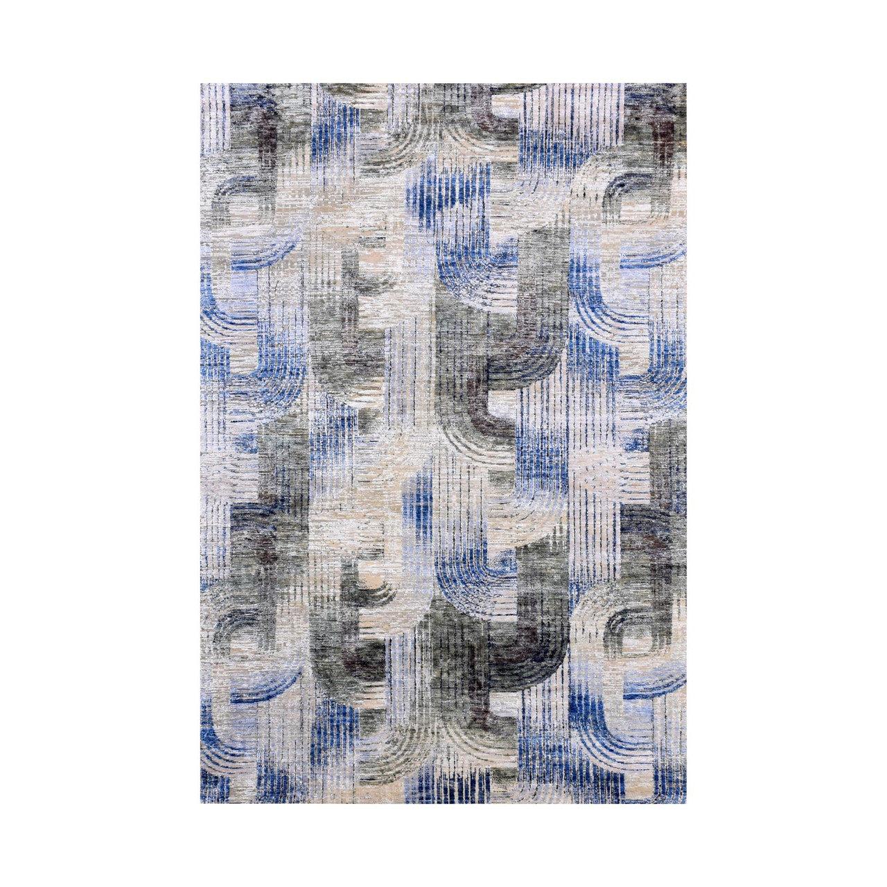 Blue 6'0" x 9'0" Modern and Contemporary Hand knotted Wool/Silk Rug - Sku: O075128