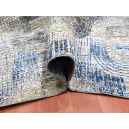 Modern and Contemporary Wool & Silk Hand Knotted Rug Blue No Border 6.0X9.0 -O075128