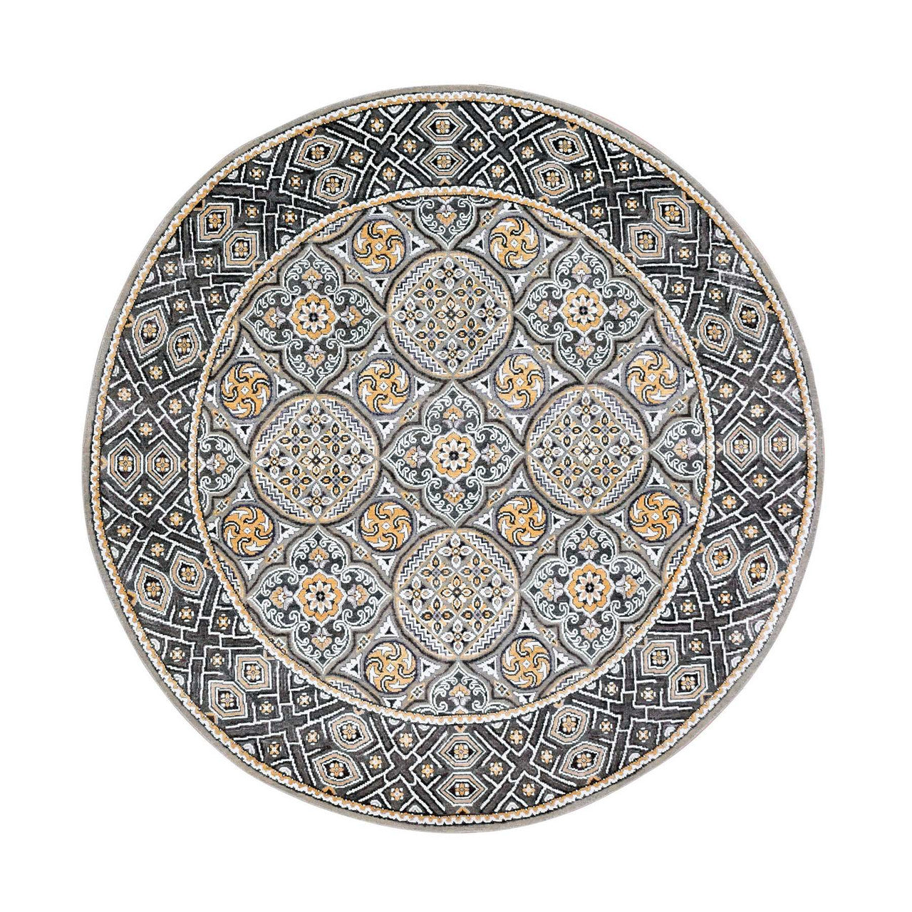 Brown 6'2" x 6'2" Ikat And Suzani Design & Pure Hand knotted Wool/Silk Rug - Sku: O075129