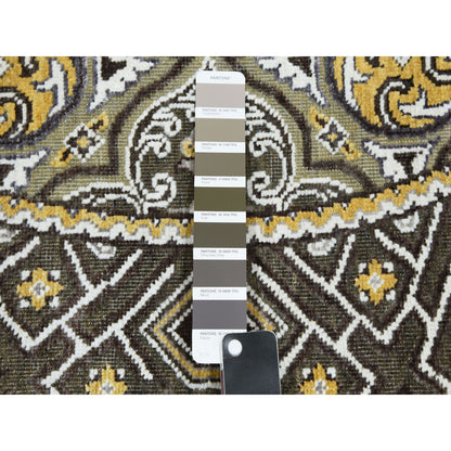 Ikat And Suzani Design Wool & Pure Silk Hand Knotted Rug Brown Brown 6.2X6.2 -O075129