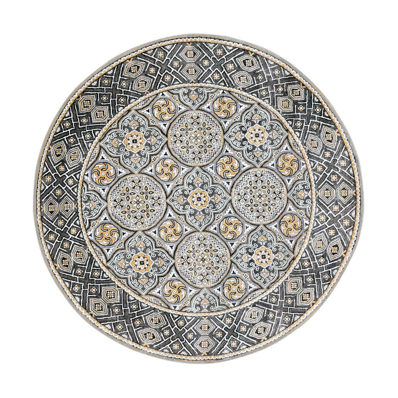Brown 6'1" x 6'1" Transitional Hand knotted Wool/Silk Rug - Sku: O075130