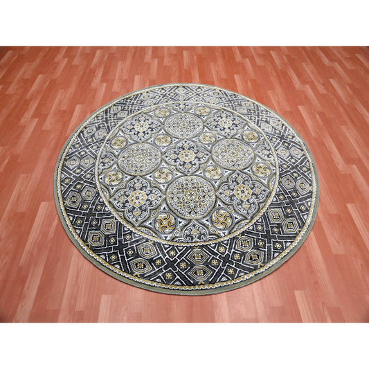 Transitional Wool & Silk Hand Knotted Rug Brown Brown 6.1X6.1 -O075130