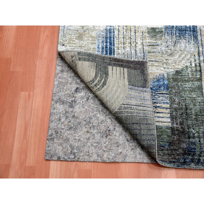 Modern and Contemporary Wool & Silk Hand Knotted Rug Blue No Border 4.0X6.1 -O075131