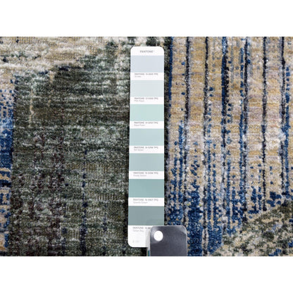 Modern and Contemporary Wool & Silk Hand Knotted Rug Blue No Border 4.0X6.1 -O075131