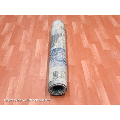 Modern and Contemporary Wool & Silk Hand Knotted Rug Blue No Border 4.0X6.1 -O075131