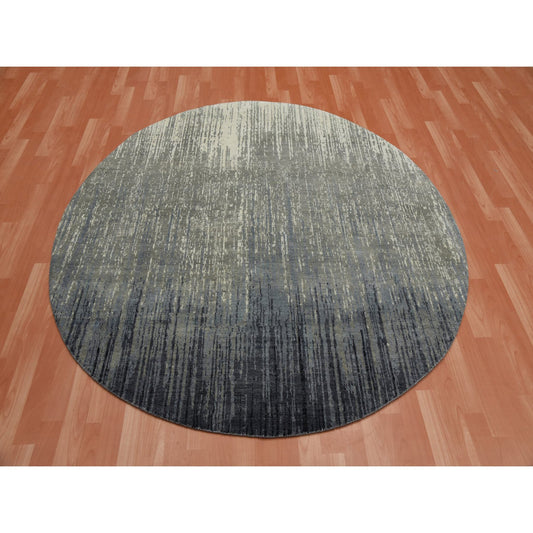Modern and Contemporary Wool Hand Knotted Rug Grey Gray 6.0X6.0 -O075148