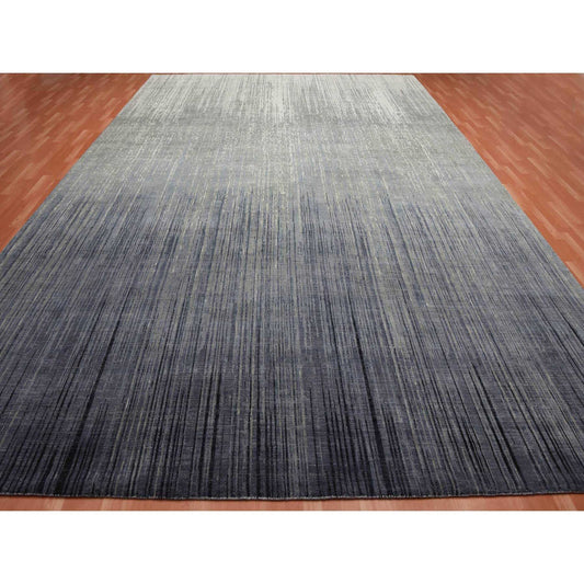 Modern and Contemporary Wool Hand Knotted Rug Grey No Border 12.2X18.0 -O075153