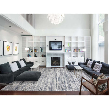 Modern and Contemporary Wool & Silk Hand Knotted Rug Ivory No Border 11.7X14.10 -O075161