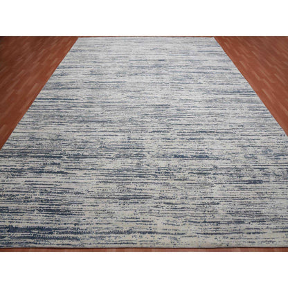 Modern and Contemporary Wool & Silk Hand Knotted Rug Ivory 11.7x14.10 -O075161