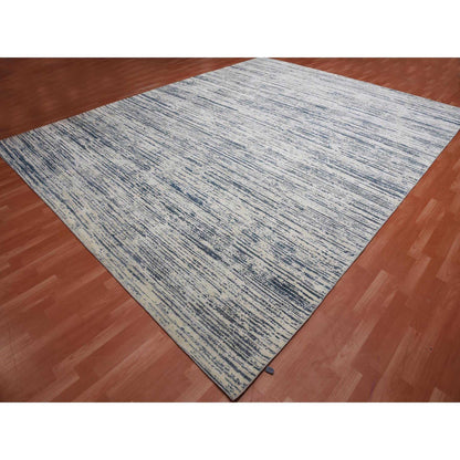 Modern and Contemporary Wool & Silk Hand Knotted Rug Ivory 11.7x14.10 -O075161