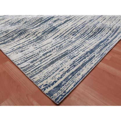 Modern and Contemporary Wool & Silk Hand Knotted Rug Ivory 11.7x14.10 -O075161