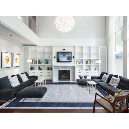 Modern and Contemporary Wool Hand Knotted Rug Blue Navy Blue 12.2X15.3 -O075169