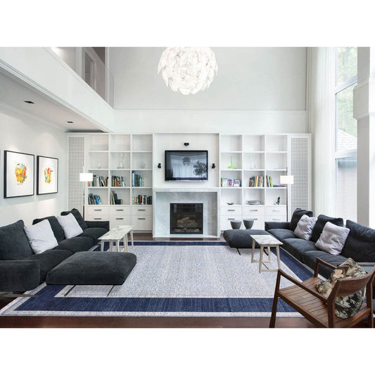 Modern and Contemporary Wool Hand Knotted Rug Blue Navy Blue 12.2X15.3 -O075169