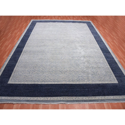 Modern and Contemporary Wool Hand Knotted Rug Blue Navy Blue 12.2X15.3 -O075169
