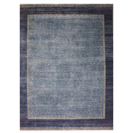Modern and Contemporary Wool Hand Knotted Rug Blue Navy Blue 12.0X15.4 -O075170