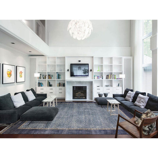 Modern and Contemporary Wool Hand Knotted Rug Blue Navy Blue 12.0X15.4 -O075170