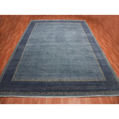 Modern and Contemporary Wool Hand Knotted Rug Blue Navy Blue 12.0X15.4 -O075170