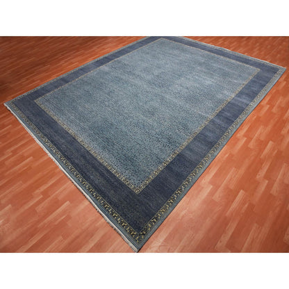 Modern and Contemporary Wool Hand Knotted Rug Blue Navy Blue 12.0X15.4 -O075170