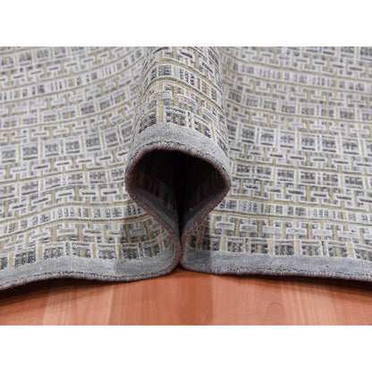 Modern and Contemporary Wool & Silk Hand Knotted Rug Grey No Border 14.0X20.4 -O075173