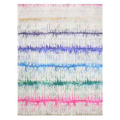 Modern and Contemporary Wool & Sari Silk Hand Knotted Rug Ivory No Border 9.1X12.0 -O075174