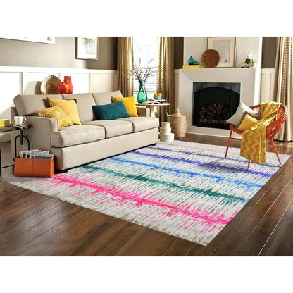 Modern and Contemporary Wool & Sari Silk Hand Knotted Rug Ivory No Border 9.1X12.0 -O075174