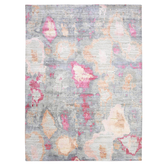 Modern and Contemporary Wool & Silk Hand Knotted Rug Pink No Border 9.0X12.1 -O075176