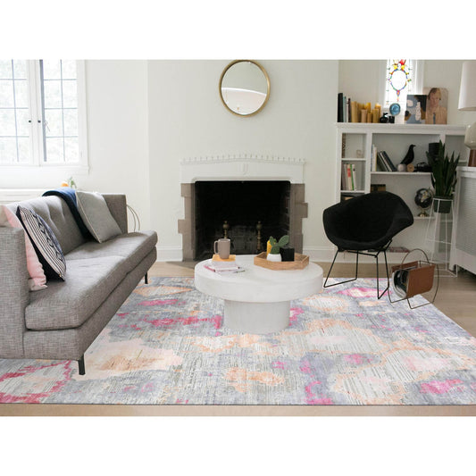 Modern and Contemporary Wool & Silk Hand Knotted Rug Pink No Border 9.0X12.1 -O075176