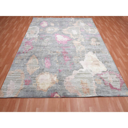 Modern and Contemporary Wool & Silk Hand Knotted Rug Pink No Border 9.0X12.1 -O075176