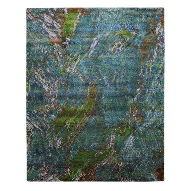 Modern and Contemporary Wool & Silk Hand Knotted Rug Green No Border 8.0X9.10 -O075177