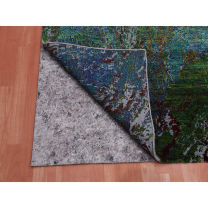 Modern and Contemporary Wool & Silk Hand Knotted Rug Green No Border 8.0X9.10 -O075177