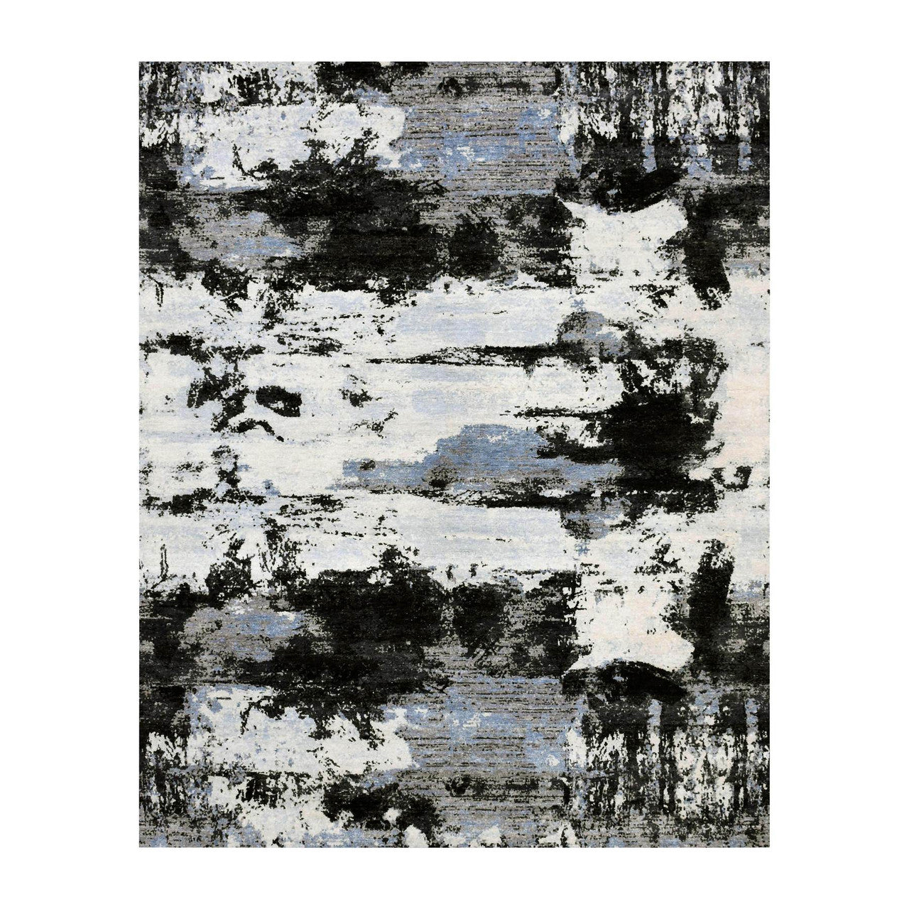 Black 7'10" x 9'10" Modern and Contemporary Hand knotted Wool Rug - Sku: O075178