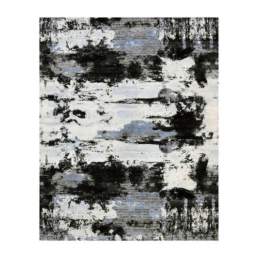 Modern and Contemporary Wool Hand Knotted Rug Black No Border 7.10X9.10 -O075178