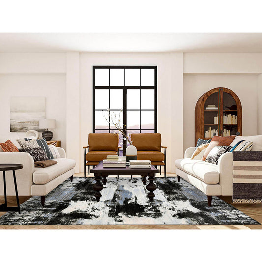 Modern and Contemporary Wool Hand Knotted Rug Black No Border 7.10X9.10 -O075178