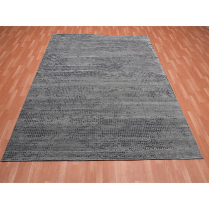 Modern and Contemporary Silk Hand Knotted Rug Grey No Border 8.0X10.1 -O075179