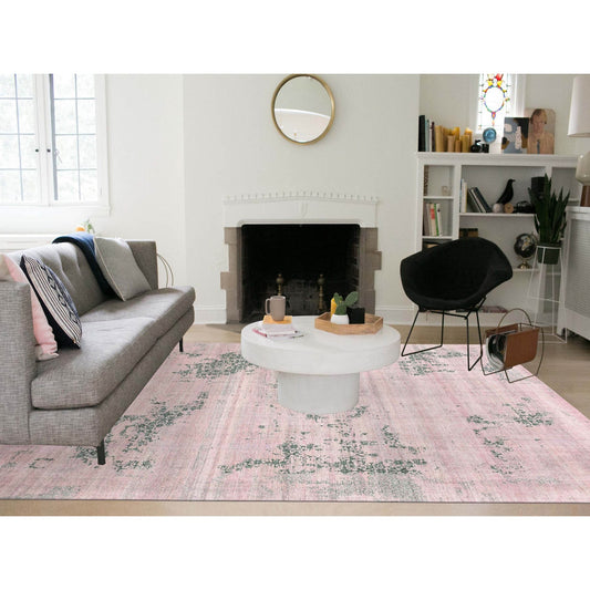 Modern and Contemporary Silk Hand Knotted Rug Pink No Border 8.9X12.2 -O075180
