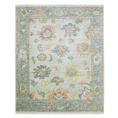 Oushak And Peshawar Wool Hand Knotted Rug Grey Blue 8.0X10.0 -O075186