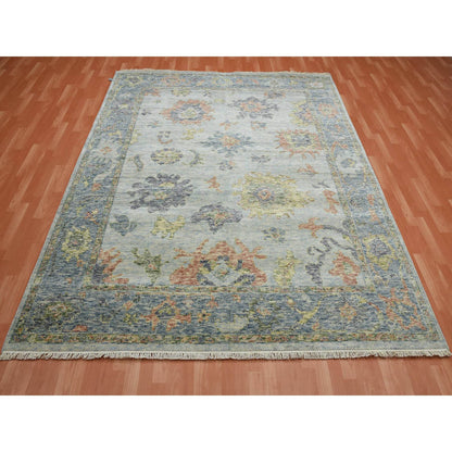 Oushak And Peshawar Wool Hand Knotted Rug Grey Blue 8.0X10.0 -O075186