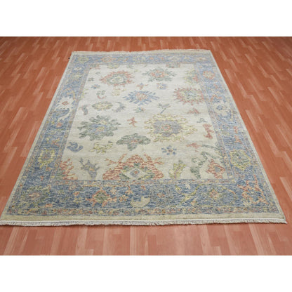 Oushak And Peshawar Wool Hand Knotted Rug Ivory Blue 8.0X9.9 -O075188