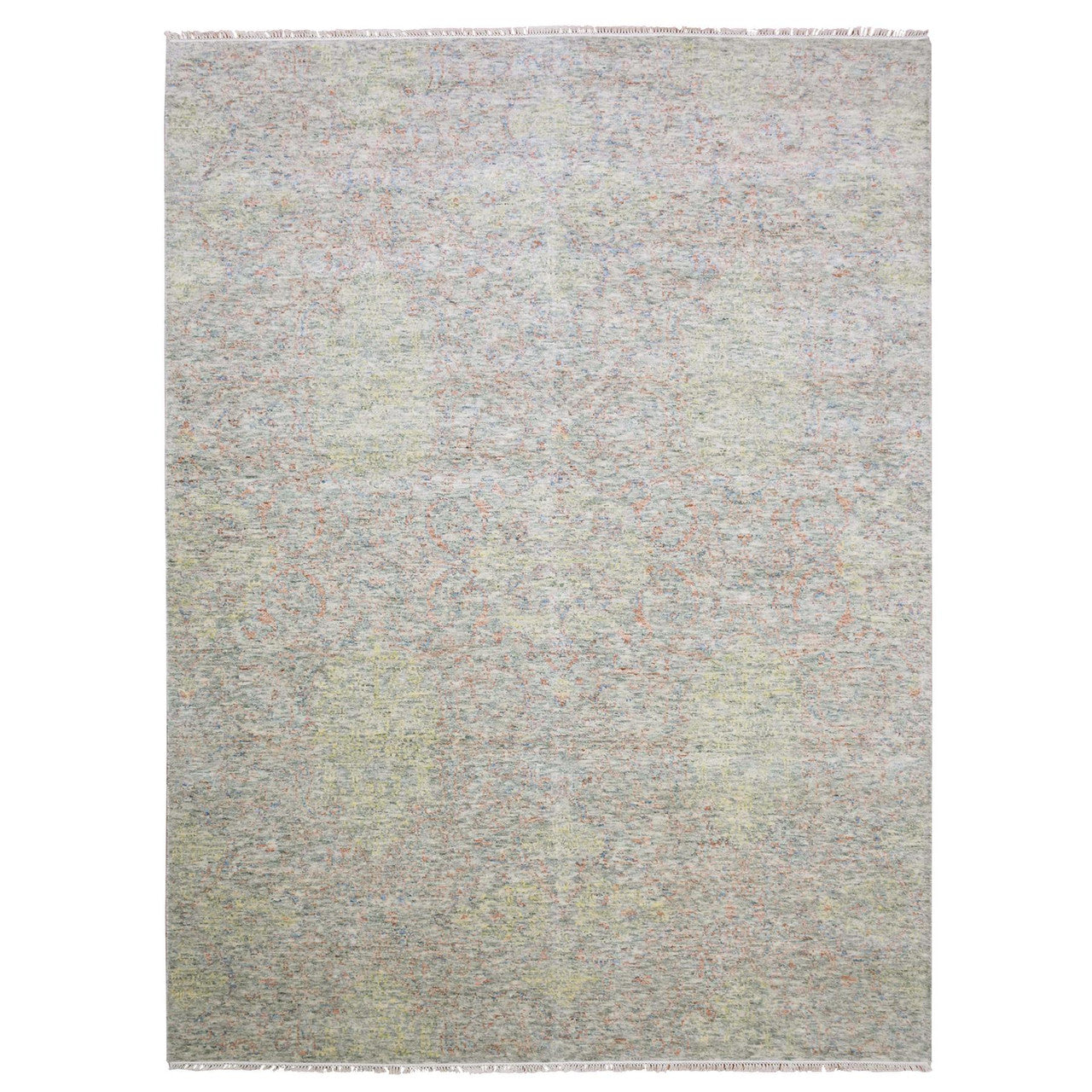 Ivory 8'10" x 12'0" Modern and Contemporary Multicolored Hand knotted Wool Rug - Sku: O075189