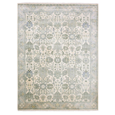 Oushak And Peshawar Silk Hand Knotted Rug Ivory Gray 9.1X12.1 -O075192