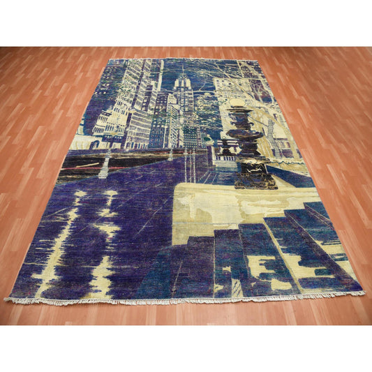 Modern and Contemporary Wool & Silk Hand Knotted Rug Purple No Border 8.8X12.1 -O075196