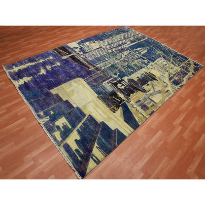 Modern and Contemporary Wool & Silk Hand Knotted Rug Purple No Border 8.8X12.1 -O075196