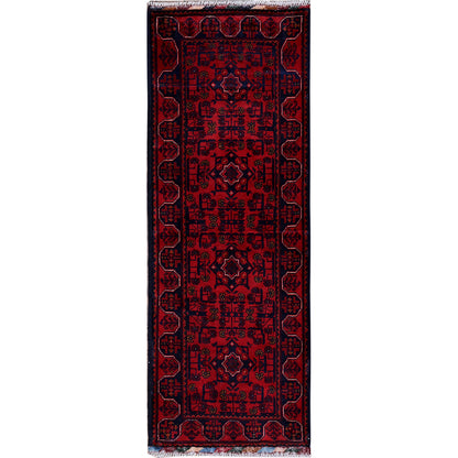 Tribal & Geometric Wool Hand Knotted Rug Red 1.9x4.10 -O0751