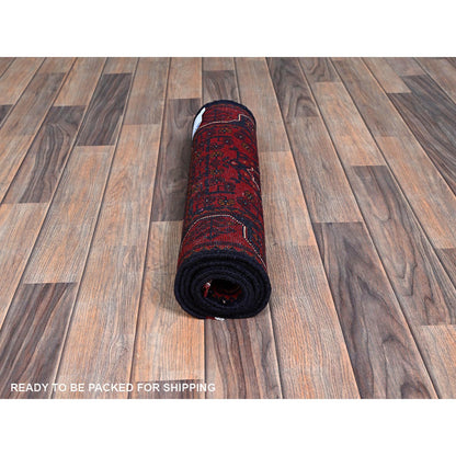 Tribal & Geometric Wool Hand Knotted Rug Red 1.9x4.10 -O0751