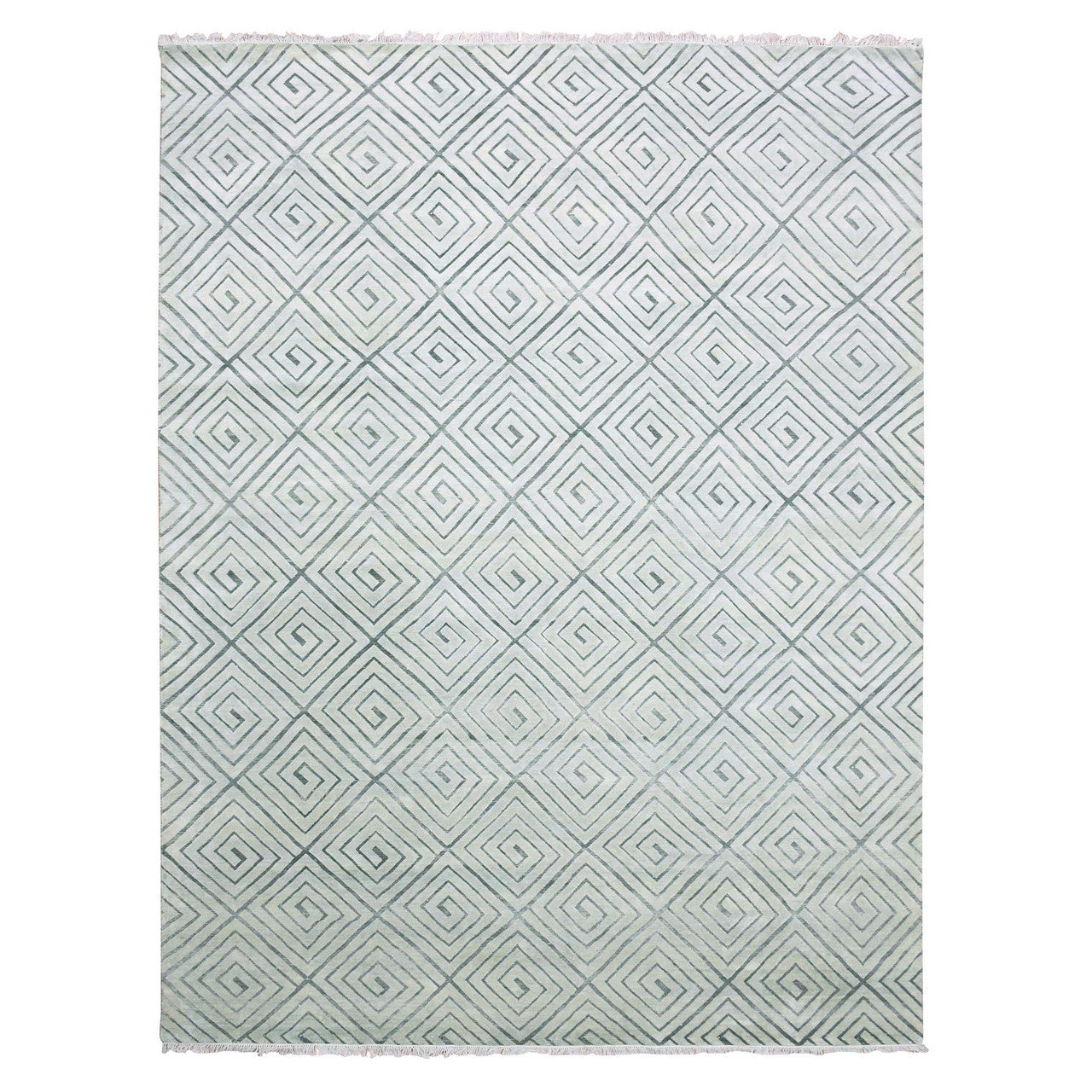 Ivory 9'0" x 12'1" Modern and Contemporary Hand knotted Silk Rug - Sku: O075200